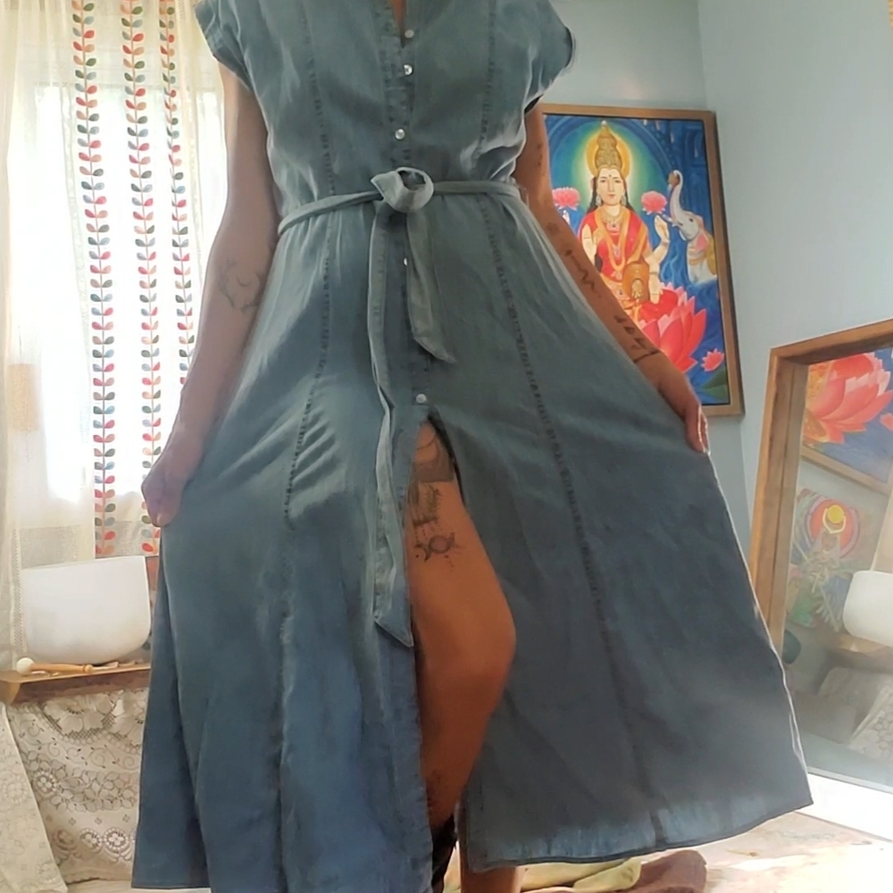 GAP Denim Blue Midi Dress with Button Front